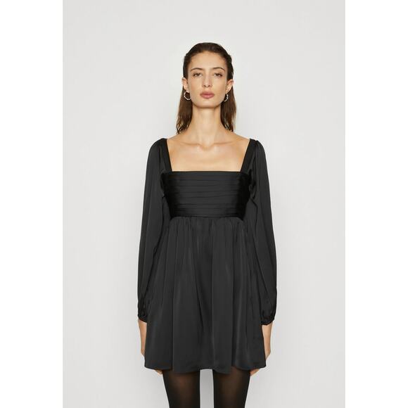 Abercrombie & Fitch Emerson Long Sleeve Mini Dress in Black Satin - Picture 3 of 11